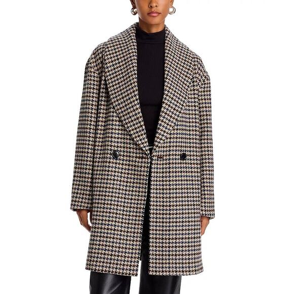 Bagatelle Women Brown Houndstooth Shawl Collar Oversize Mid Length Coat Size XL - Picture 2 of 7